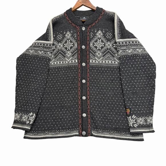 Vtg Dale of Norway Wool Cardigan Sweater Sz XL Gray White Nordic Knit 90s - Picture 1 of 12